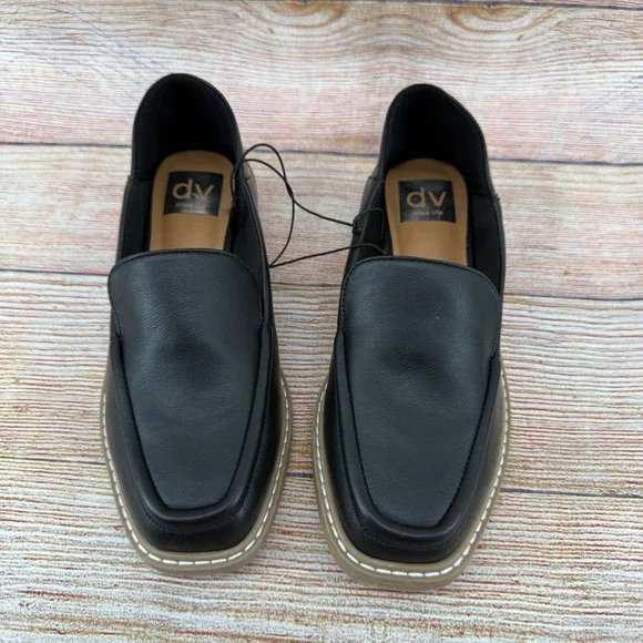 DV Dolce Vita Flirty Black Square Toe Loafers Low Stacked Heel DW624921 W 8.5 - Picture 4 of 8